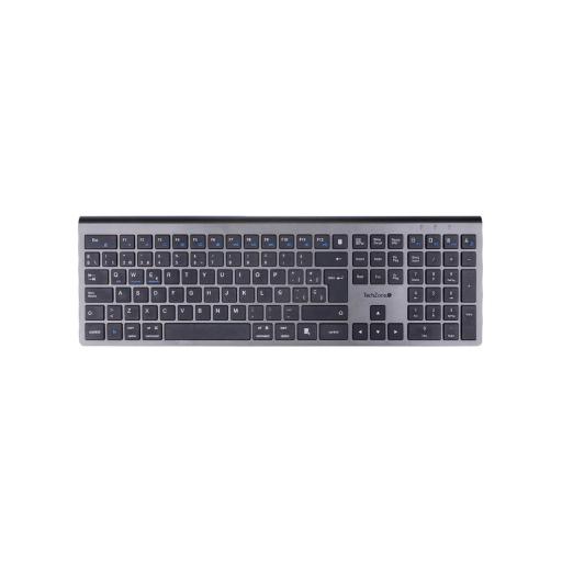 [TECHZONE_TZACTCB01] TechZone Teclado TechZone Hefestos Recargable Multipunto Bluetooth Color Plata conecta dos dispositivos simultáneamente al teclado y cambia de pantalla