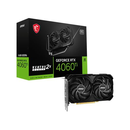 [MSI_RTX 4060 TI VENTUS 2X BLACK 16G OC] TARJETA DE VIDEO MSI (RTX 4060 TI VENTUS 2X BLACK 16G OC) 16GB GDDR6, 2580 MHZ, 1*HDMI,3*DP