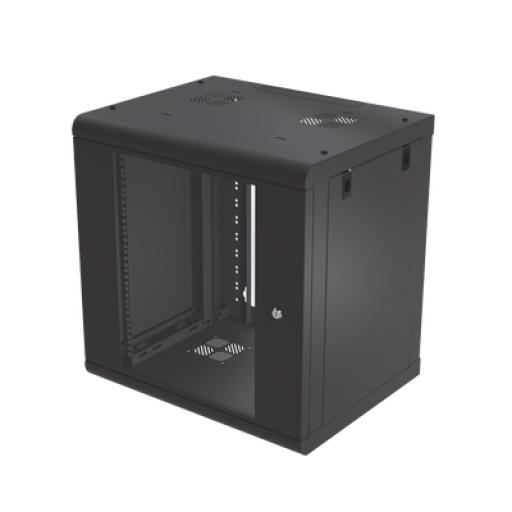 [LINKEDPRO_SR-1912-LH2G] Linkedpro Gabinete de Pared de 12U con Puerta de Cristal Templado, 479.5 mm de Profundidad, Rack de 19'', Acero Reforzado Color Negro.