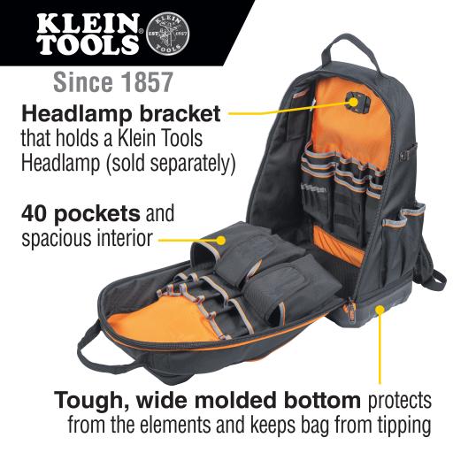 [KLEINTOOLS_62800BP] Klein Tools Mochila para Herramientas Extragrande Tradesman Pro™ con 40 Bolsillos y Puerto USB-C