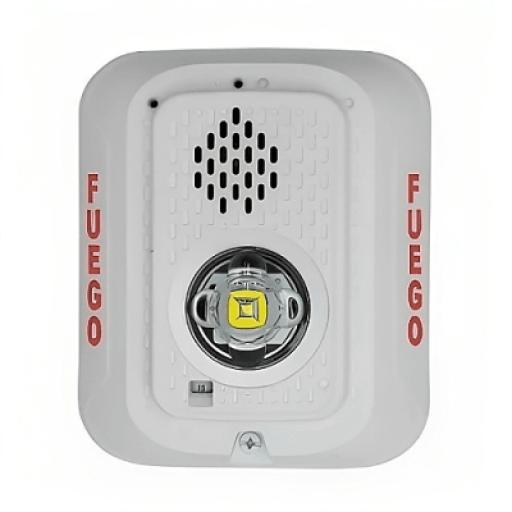 [SYSTEMSENSOR_P2WLEDSP] System Sensor Sirena con Lámpara LED Estroboscópica / a 2 Hilos / Montaje en Pared / 12 o 24 Vcd / Configuración Estroboscópica Seleccionable / Texto en Español / Color Blanca 
