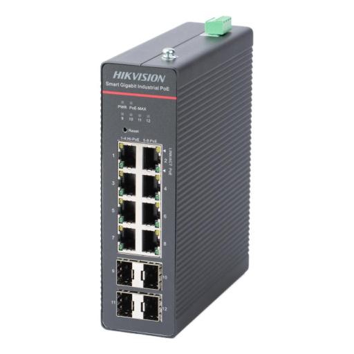 [HIKVISIONDIGITALTECHNOLOGY_DS-3T1512HP-SI-8P4F] Hikvision Digital Technology Switch Industrial Administrable Gigabit / 4 Puertos Gigabit PoE+ (90 W) + 4 Puertos Gigabit PoE+(30 W) / 4 Puertos Gigabit SFP / 300 W Total / 48 a 57 VCD / Ideal para Proyectos / 300 Metros de Distancia