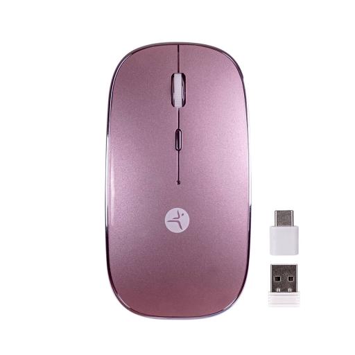 [TECHZONE_TZACMOI27] TechZone PINK RECHARGEABLE SLIVE MOUSE W ITH TYPE C AND USB A NANO RECEIVER