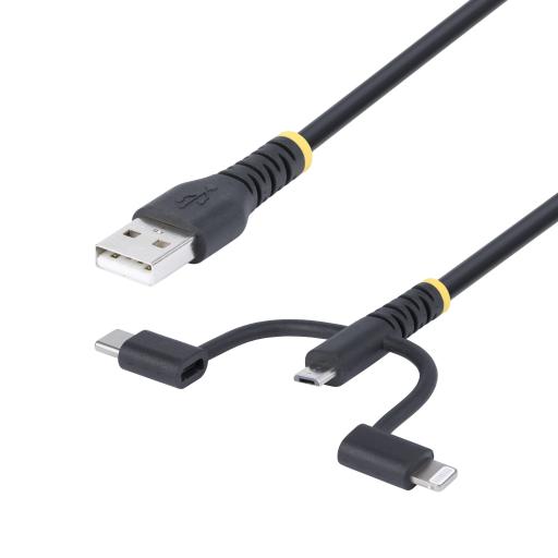 [STARTECH.COM_RLTCUB1MBK] StarTech.com CABLE MULTICARGA RESISTENTE USB 1M LIGHTNING MICRO USB-C