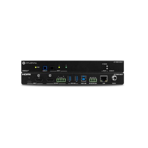 [ATLONA_AT-OME-MH21-CP] ATLONA Matriz de dos entradas con entradas USB-C y HDMI, además de concentrador USB y carga de dispositivos