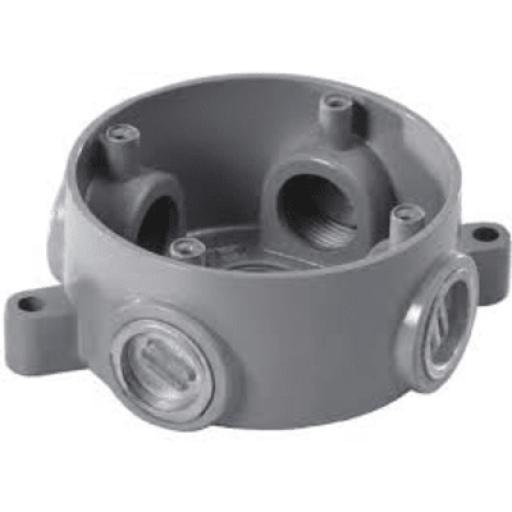 [RAWELT_CSX-20] RAWELT Caja Redonda Estándar sin Tapa a Prueba de Intemperie 102(4) de 3/4" (19 mm) / Con 5 salidas.