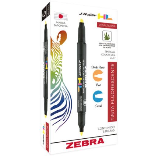 [ZEBRA_300AMOCNC006] Zebra Resaltador Zebra Jroller HL Doble punta color amarillo caja c/6