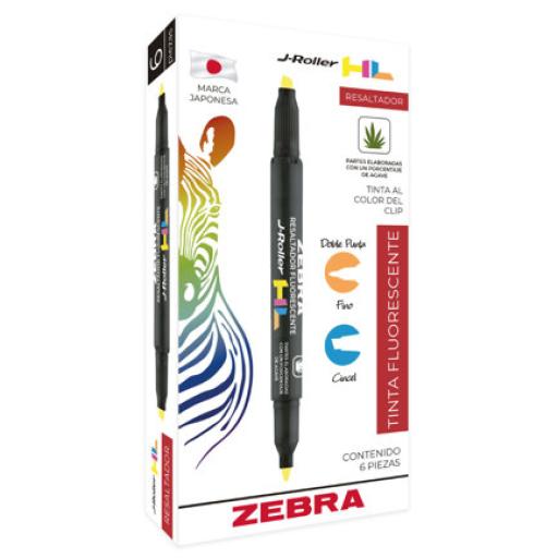 [ZEBRA_300AZLCNC006] Zebra Resaltador Zebra Jroller HL Doble punta color azul caja c/6