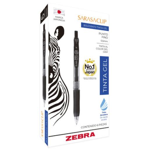 [ZEBRA_808RJOFNC006] Zebra Boligrafo Zebra Sarasa Clip rollerball retractil punto fino 0.5 tinta gel color rojo caja c/6
