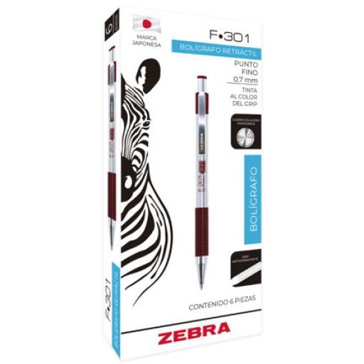 [ZEBRA_704VDEFNC006] Zebra Boligrafo Zebra F-301 grip punto fino tinta verde cuerpo de acero caja c/6