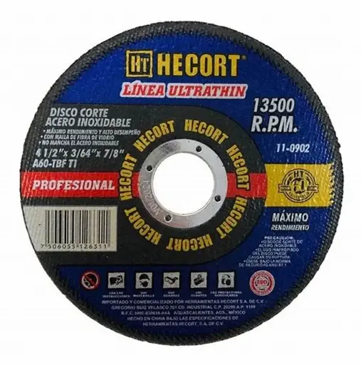 [110902]  DISCO DE CORTE HECORT 4 1/2" P/INOX. 
