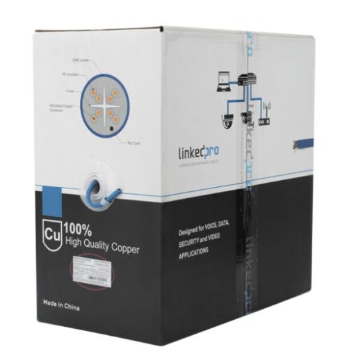 [LINKEDPROBYEPCOM_PRO-CAT6-R] LINKEDPRO BY EPCOM Bobina de cable de 305 metros Cat6+, CMR, CALIBRE 23 ALTO RENDIMIENTO, ETL,UL, color azul, super flexible, para aplicaciones de video vigilancia, video HD, y redes de datos. Uso interior.