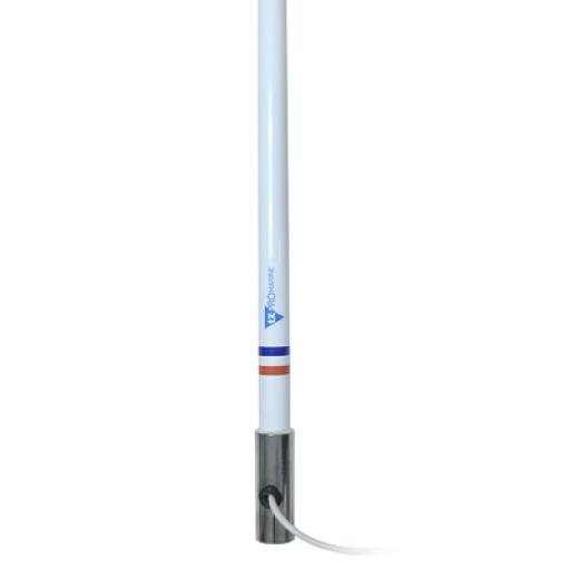 [TXPROMARINE_TX5101SYS/10M] TXPROMARINE Antena marina VHF en fibra de vidrio con base de acero inoxidable en rango de 156 a 163 MHz. Incluye 10 metros de cable y conector PL-259 macho.