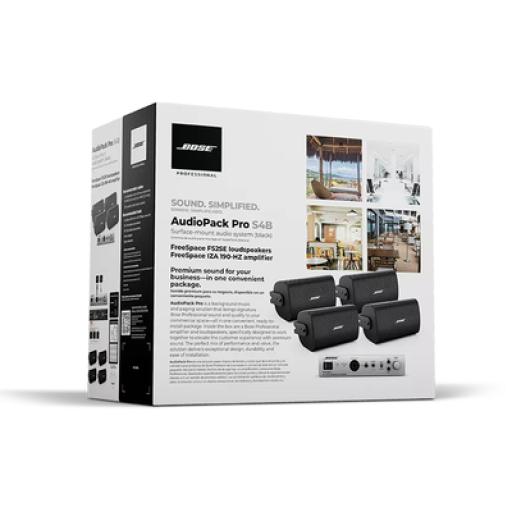 [BOSEPROFESSIONAL_AUDIO-PACK-PRO-S4] BOSE PROFESSIONAL Kit de Audio Freespace | 4 Altavoces de Pared + Amplificador | Color Negro | Ideal para Audio Ambiental