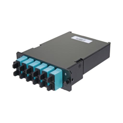 [PANDUIT_FCSZO-12-03P] Panduit Placa Acopladora de Fibra Óptica FAP, Con 12 Pigtails y 6 Conectores SC Duplex (12 Fibras), Para Fibra Multimodo OM3/OM4, Color Aqua