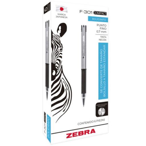 [ZEBRA_705NJAFNC006] Zebra Boligrafo F-301 compac grip naranja punto fino tinta negra cuerpo de Acero inoxidable caja c/6