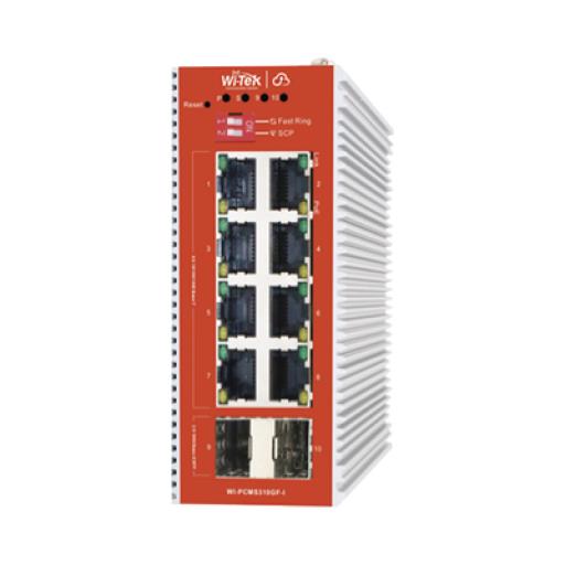 [WI-TEK_WI-PCMS310GF-I] WI-TEK Switch L2+ PoE Industrial / Administración Cloud-Web-CLI / 8 Puertos PoE af/at 100/1000 Mbps / 2 Puertos SFP Gigabit / Presupuesto PoE 120 W / Protocolo ERSP (redundancia enlaces)