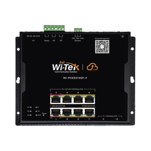[WI-TEK_WI-PCES310GF-F] WI-TEK Switch L2 PoE Industrial / Administración Cloud Gratuita / 8 Puertos PoE af/at/bt 10/100/1000 Mbps / 2 Puertos SFP Gigabit / Máx Presupuesto PoE 145 W / Montaje Magnético - Riel DIN.