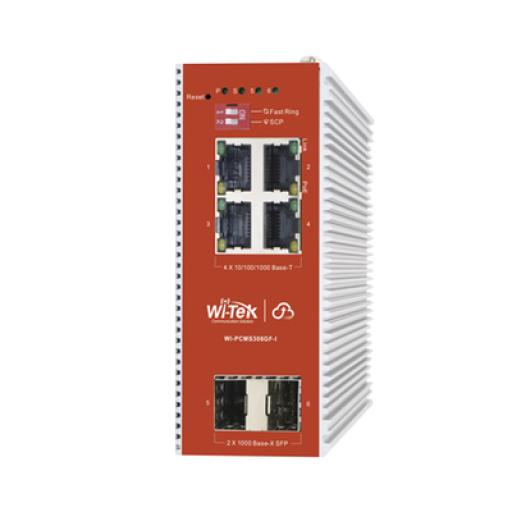 [WI-TEK_WI-PCMS306GF-I] WI-TEK Switch L2+ PoE Industrial / Administración Cloud-Web-CLI / 4 Puertos PoE af/at 100/1000 Mbps / 2 Puertos SFP Gigabit / Presupuesto PoE 120 W / Protocolo ERSP (redundancia enlaces)