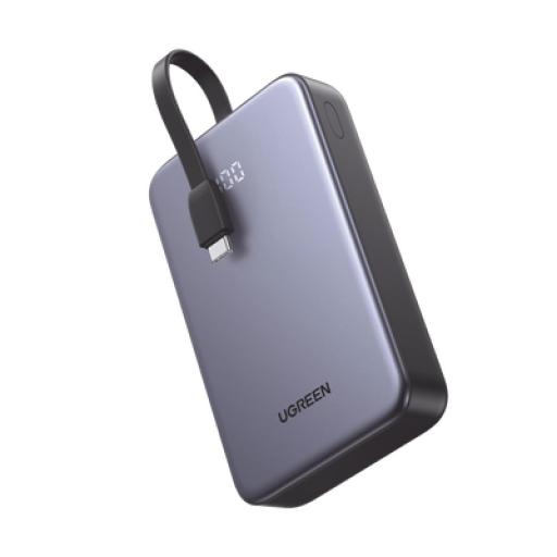 [UGREEN_45762] Ugreen Power Bank Portatil | 2000mAh (74Wh) | 30W | Con Cable USB-C Incorporado | 2 Salidas 22,5W | Pantalla Inteligente | Multiple Proteccion | Aprobado por Aerolíneas | Color Grey.