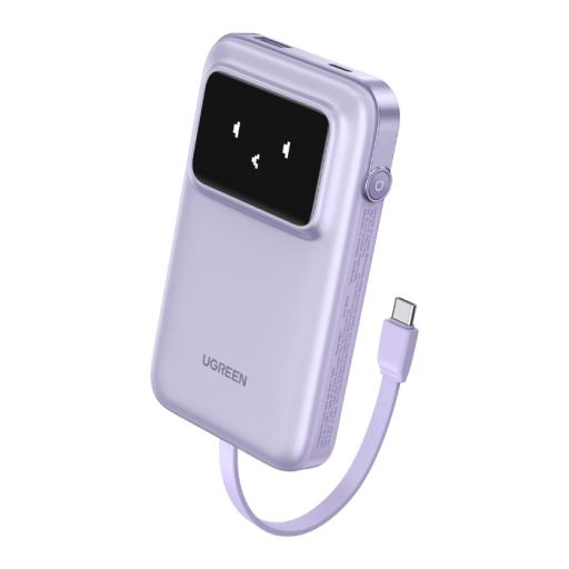 [UGREEN_35604B] Ugreen Power Bank Serie Uno |  10000mAh | 30W |  con Cable USB-C Incorporado | 2 Salidas 30W Max. | Pantalla Inteligente | Carcasa Ignifuga | Aprobado por Aerolíneas.| Color Purple.