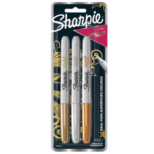 [SHARPIE_1858004] SHARPIE Marcador Permanente Sharpie Metálico Blister /3 pzas Oro bronce y Plata