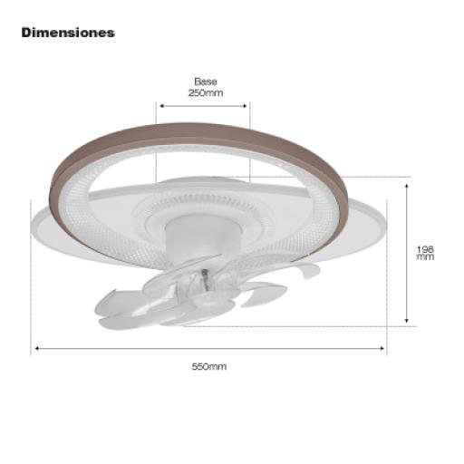 [JWJ_JLV-016] JWJ Ventilador de Techo con Luminario LED de 110 V CA 50/60 Hz /  88 W / 3 Tonos de Luz (6500 - 4 000 - 2 700 K) / Con giro 360° / Diámetro 550 mm / 6 Velocidades / Dimeable.