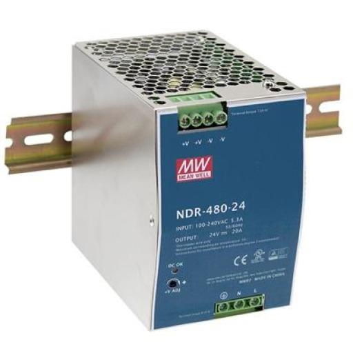 [MEANWELL_NDR-480-48] MEANWELL Fuente de Poder Industrial de 480W, salida 48 Vcc, para montaje en riel Din