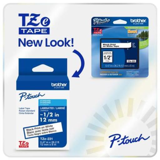[BROTHER_TZE232G] Brother Cinta Laminada Brother Estandar Texto rojo sobre cinta blanca de 12mm x 8m