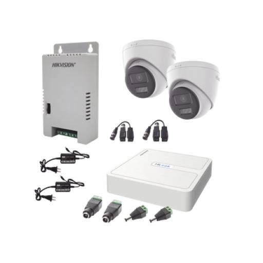 [HIKVISIONDIGITALTECHNOLOGY_HL-1080P-2E-TWA] Hikvision Digital Technology Kit HiLook Audio Bidireccional TurboHD 1080p / DVR 4 Canales / 2 Cámaras Turret (Exterior) con Bocina y Microfóno Integrado / 2 Fuentes de Poder / Accesorios