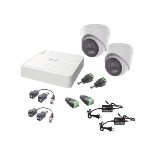 [HIKVISIONDIGITALTECHNOLOGY_HL-1080P-2E-TWA] Hikvision Digital Technology Kit HiLook Audio Bidireccional TurboHD 1080p / DVR 4 Canales / 2 Cámaras Turret (Exterior) con Bocina y Microfóno Integrado / 2 Fuentes de Poder / Accesorios