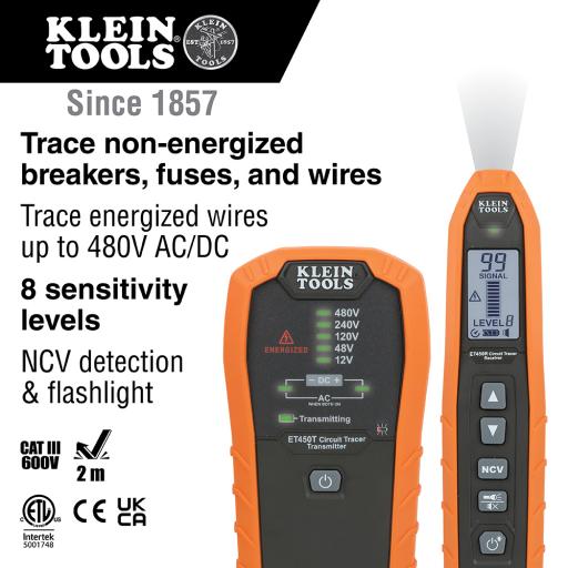 [KLEINTOOLS_ET-450] Klein Tools Kit Rastreador de Cables Escondidos / Detecta falla de Circuito Abierto o Cortocircuito.