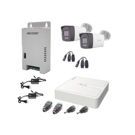 [HIKVISIONDIGITALTECHNOLOGY_HL-1080P-2B-TWA] Hikvision Digital Technology Kit HiLook Audio Bidireccional TurboHD 1080p / DVR 4 Canales / 2 Cámaras Bala (Exterior) con Bocina y Microfóno Integrado / 2 Fuentes de Poder / Accesorios