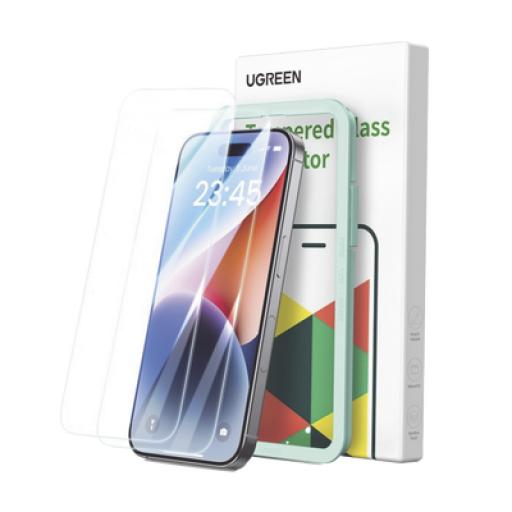 [UGREEN_25587] Ugreen Protector de pantalla UGREEN HD con marco de instalación para iPhone 15/16 (paquete de 2)