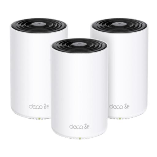 [TPLINK_DECO-XE75PRO-3PACK] TPLINK Router Inalámbrico MESH Interior para Hogar / Doble Banda Wi-Fi 6E AX5400 Mbps / 3 Puerto Gigabit WAN/LAN / 4 Antenas Internas / Administración Mediante la App Deco (iOS, Android) / Protección HomeShield