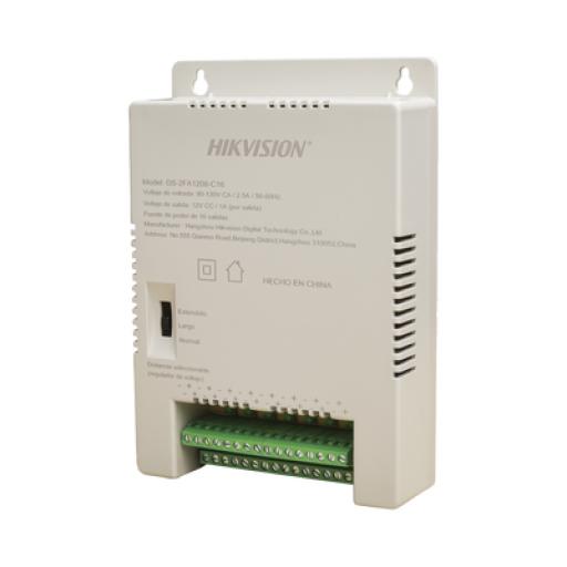 [HIKVISIONDIGITALTECHNOLOGY_DS-2FA1208-C16/K] Hikvision Digital Technology Fuente de Poder Regulada 12 Vcc / 13.5 Vcc / 15 Vcc para 16 Cámaras / 1 Amp por Salida / Voltaje de Entrada 185 - 240 VCA / Soporta 4K / Modo para Largas Distancias