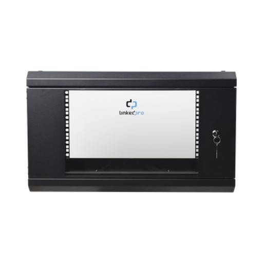 [LINKEDPRO_SR1906LH3G] Linkedpro Gabinete de Pared de 6U con Puerta de Cristal Templado, 455 mm de Profundidad Total, Rack de 19'', Acero Reforzado Color Negro.