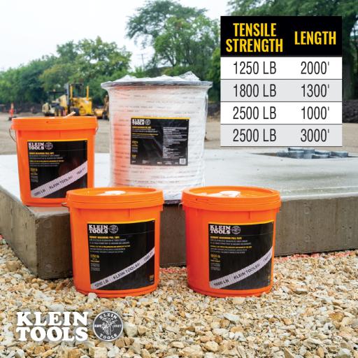 [KLEINTOOLS_50122] Klein Tools Cinta para Medir Conductos de 609m con Resistencia a la Tracción de 567 kg en Presentación de Cubeta