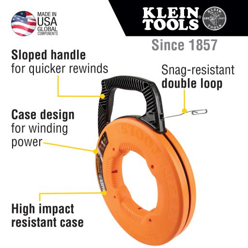 [KLEINTOOLS_56-341] Klein Tools Guía Jalacables de Acero Inoxidable de 73 m de Largo x  0.3 cm de Ancho.