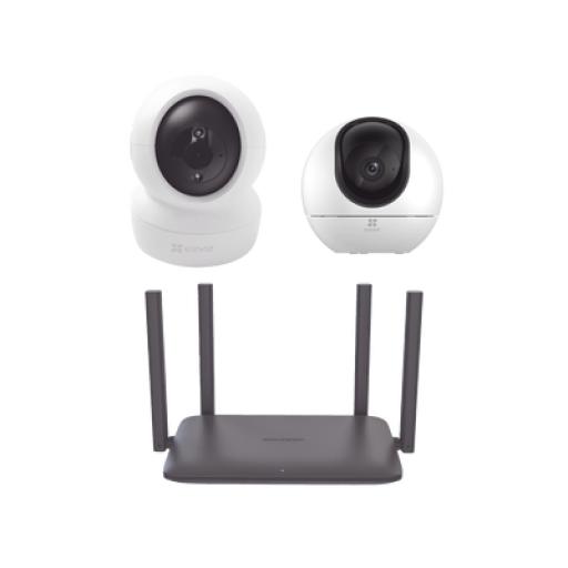 [EZVIZ_CS-H6-C6N/KR] EZVIZ Kit de Camaras Wi-Fi Para Interior, Incluye 1 pieza CS-H6 / 1 Pieza C6N / 1 Pieza de Router DS-3WR15X / Seguimiento Inteligente / Ranura para Memoria / Audio de Dos Vías / Wifi 6 / 4 Puertos 1000 Mbps