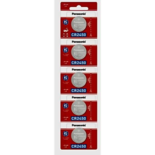 [PANASONIC_CR2450PL/5B] Panasonic Batería de Litio tipo Moneda 3V / CR2450/ Tira c/5pz  ( Batería no recargable )