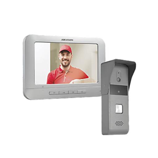 [HIKVISIONDIGITALTECHNOLOGY_DSKIS203T/K] Hikvision Digital Technology Kit de Videoportero Analógico con Pantalla LCD a Color de 7" / Frente de Calle para Exterior IP65 / Salida de Relevador 