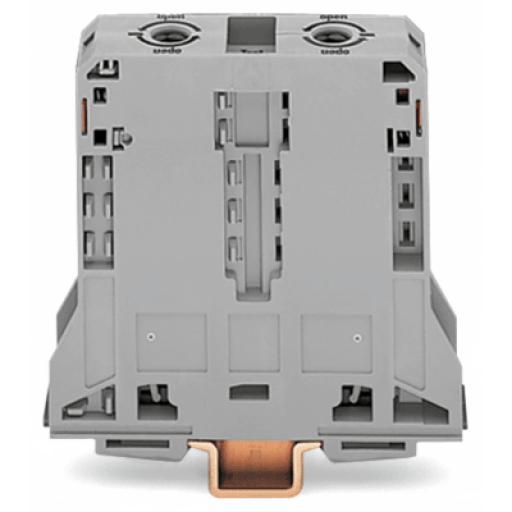 [WAGO_285-195] WAGO Borna de Paso para 2 Conductores / 95 mm² / POWER CAGE CLAMP / Montaje en Carril DIN 35 x 15 / Tensión Asignada 1000 V / Corriente Asignada 232 A / Material Poliamida (PA66) / Gris