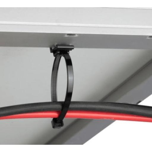 [PANDUIT_SVSA12-2S-C0] Panduit Cincho de Nylon 6.6 Solar Clip, 188mm largo x 14mm ancho, Color Negro, Exterior Resistente a Rayos UV, Paquete de 100pz