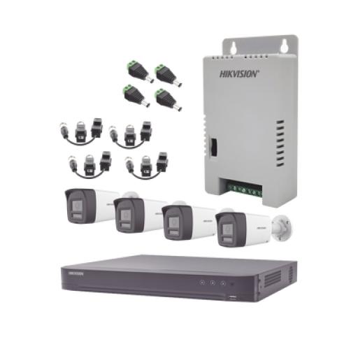 [HIKVISIONDIGITALTECHNOLOGY_KH-4K-4B-TWA] Hikvision Digital Technology Kit Audio Bidireccional TurboHD 4K-3K / DVR 4 Canales 4K / 4 Cámaras Bala (Exterior) con Bocina y Microfóno Integrado 3K / 1 Fuentes de Poder / Accesorios