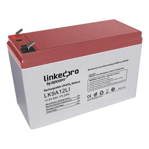 [LINKEDPROBYEPCOM_LK9A12LI] LINKEDPRO BY EPCOM Batería de Litio 12.8 Vcc / 9 Ah / Tecnología LiFePO4 /2000 Ciclos de Vida/ Para uso en equipo electrónico, UPS (litio) / Incendio/ Control de acceso / Video Vigilancia / Terminales F1 ( Incluye adaptador para terminal F2 )