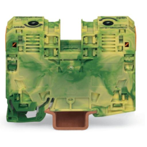 [WAGO_285-137] WAGO Borna de Tierra / 2 Conductores / 35 mm² / POWER CAGE CLAMP / Montaje en Carril DIN 35 x 15 / Verde-Amarillo / Poliamida (PA66) / Conexión Lateral / Rango de Sección 6-35 mm²