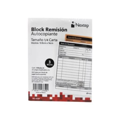 [NEXTEP_NE-038P] Nextep Block Remision Autocopiante Nextep 1/4 Carta 3 Blocks 44 Hojas CU