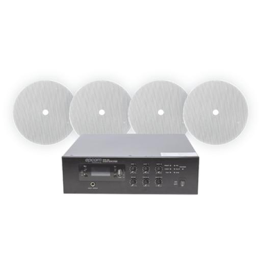 [EPCOM_SFB120/4CST] Epcom KIT de Amplificador de 120W para Escritorio | 4 Altavoces 6" | Montaje en Techo | 20W | 70/100V