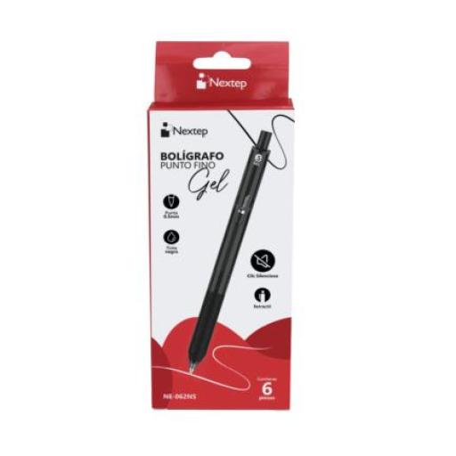 [NEXTEP_NE-062NS] Nextep Boligrafo Nextep Gel Retractil Silencioso Fino 0.5mm Negro C/6